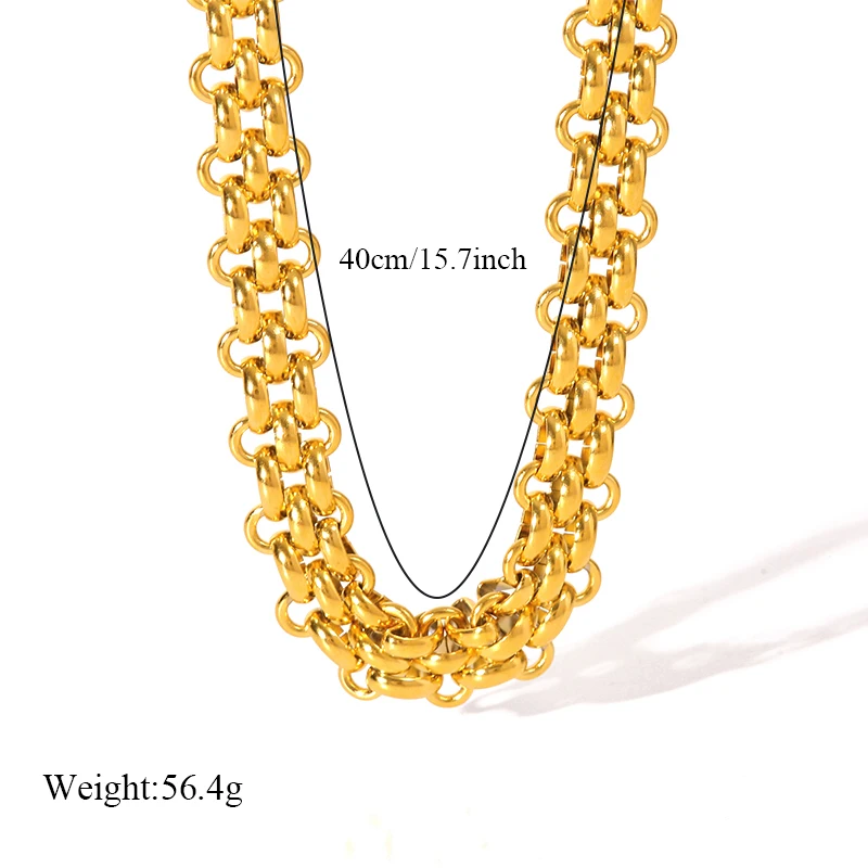 GANPUP 316L Edelstahl Wasserdicht Gold Farbe Metall Kubanische Kette Aussage Halskette Armband Set Charme Mode Schmuck Frauen – Detail 4