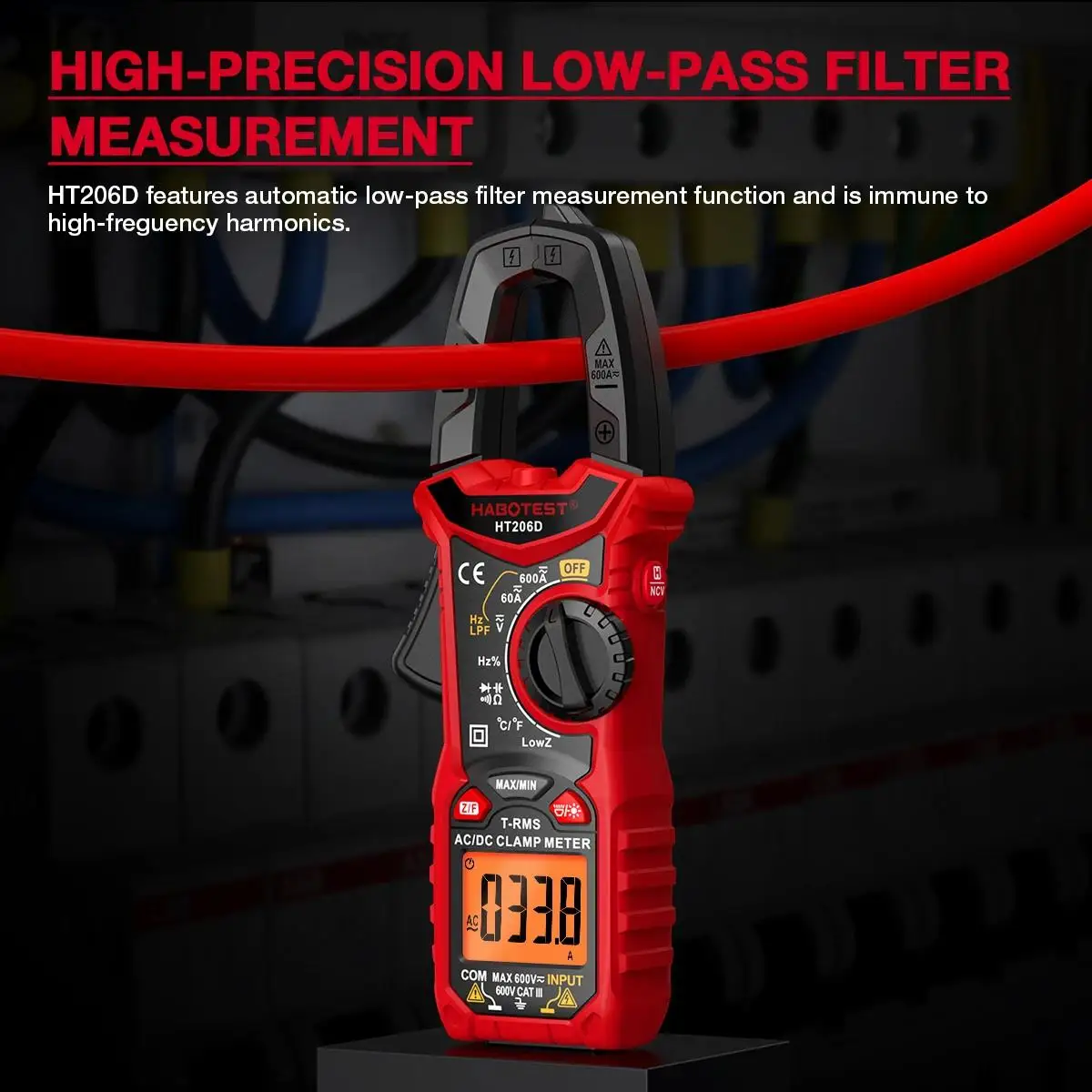 HABOTEST HT206A/HT206B/HT206D 디지털 클램프 미터 DC/AC 전류 600A 멀티미터 전류계 전압 테스터 자동차 앰프 Hz 커패시턴스 썸네일 6