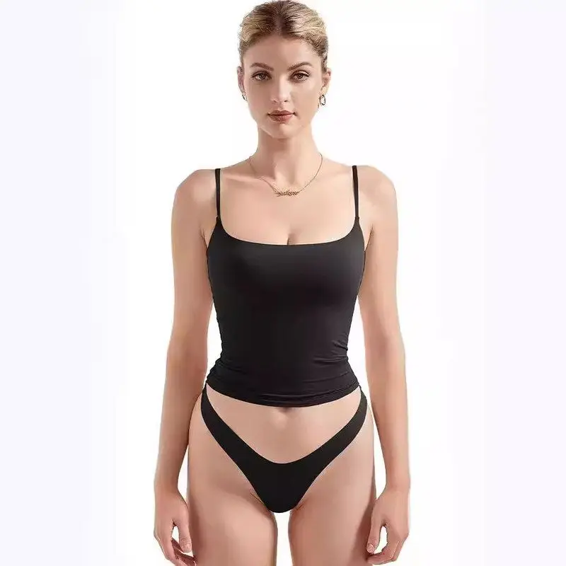 

Summer Cross-Border Milk Girl Strap Vest Women's Top Two-Piece Set Black One-Piece Sleeveless Women's Clothing Hot Girl