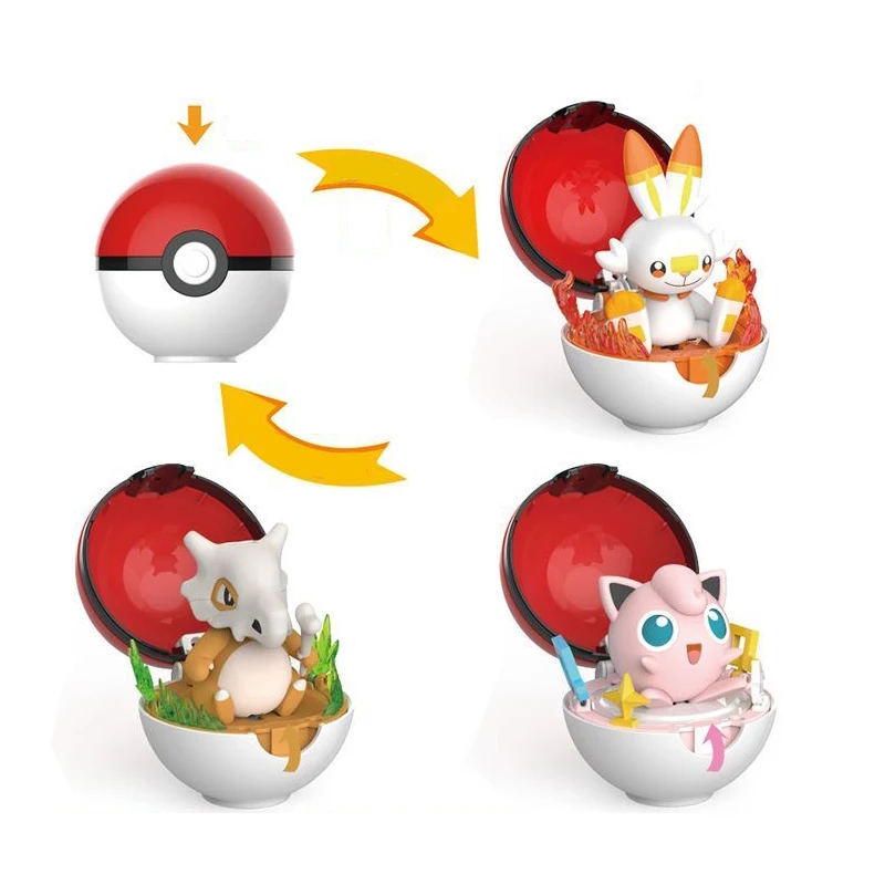 Pokemon Action Figure Transformation Pokeball Pikachu Jigglypuff Scorbunny Scalable Anime Figure Doll Model Christmas Toys Gifts