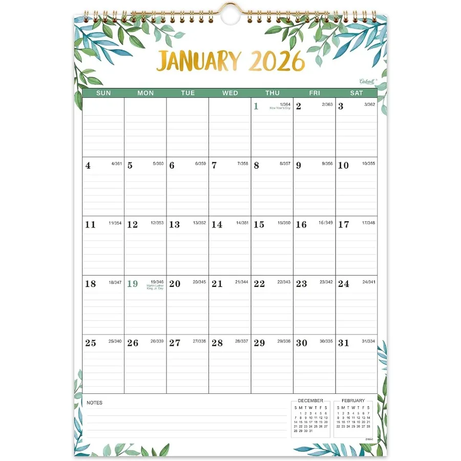 

2026 Calendar 2026 Wall Calendar Vertical January 2026 December 2026 12" x 17" Large Calendar 2026 with Julian Dates TwinWire B