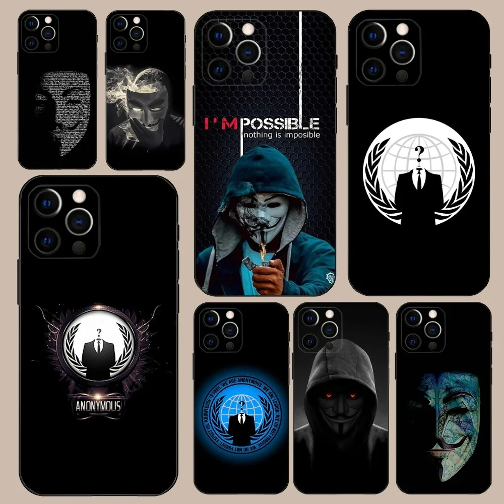 Anonymous Hacker Art Phone Case For iPhone 16,15,14,13,12,11,Pro,X,XS,Max,XR,Plus,Mini Soft Black Cover