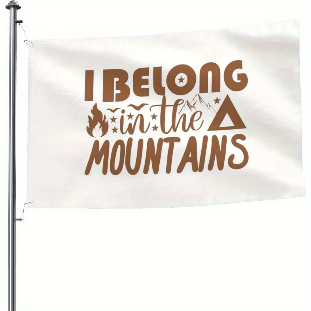 Drapeau « I Belong In The Mountains » en polyester durable pour l'extérieur, bannière décorative pour le camping et la cour