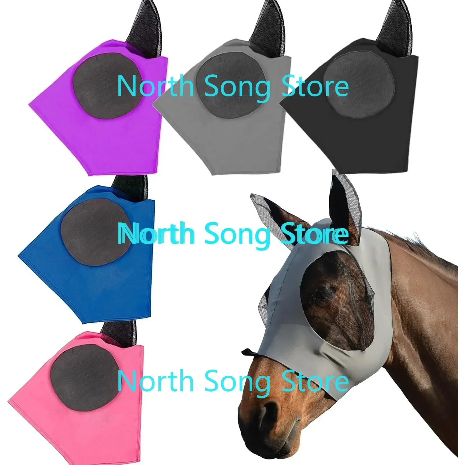 5Pcs Elastic Fly Masks for Horses with Ears, Ultra Lightweight UV-Proof Full Visibility Stretchy Fly Masks for Cobs, Arabians