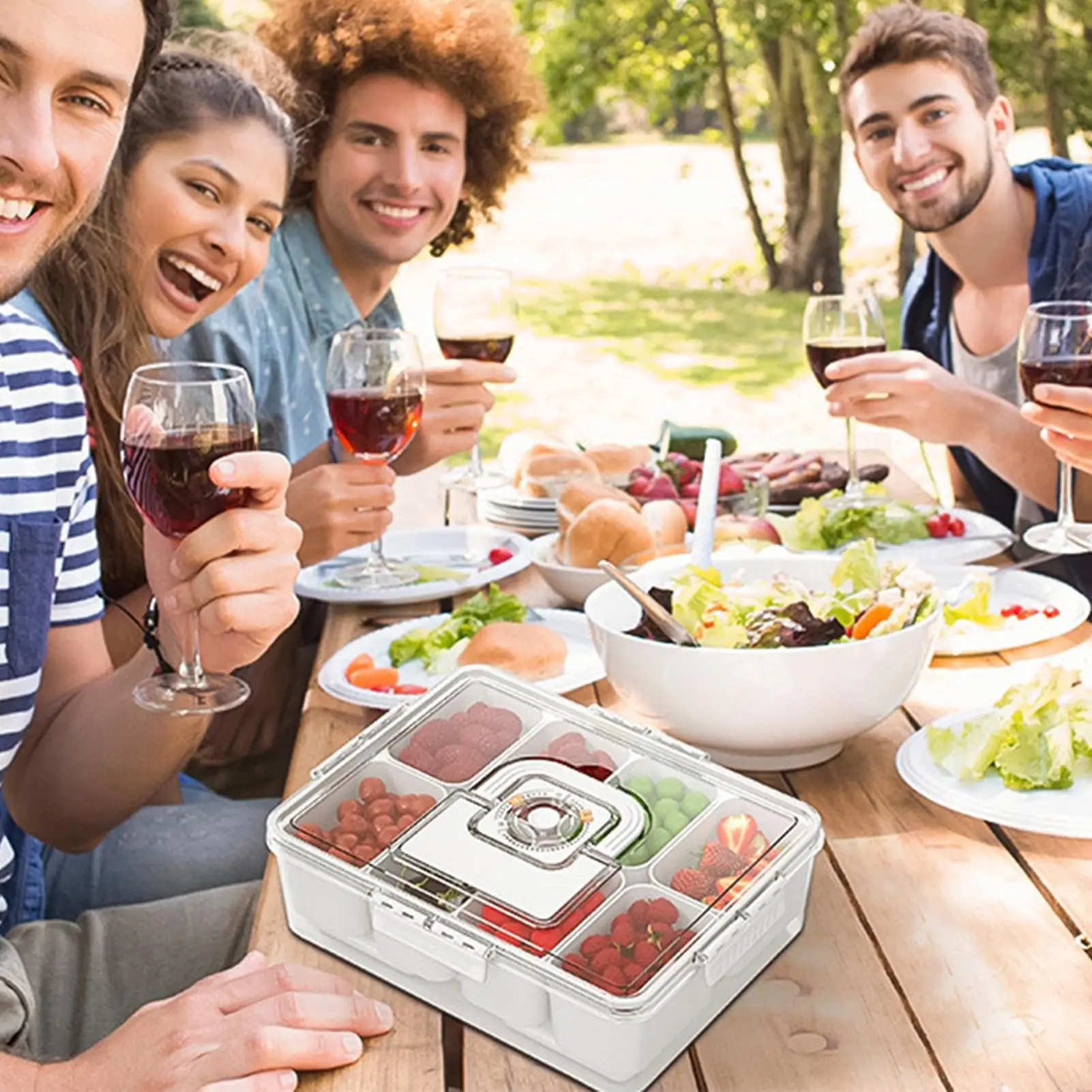 

Snack Box Cooling Snack Container Divided Serving Tray Reusable Platter 8-Compartment For Hiking School Party Lunch Students