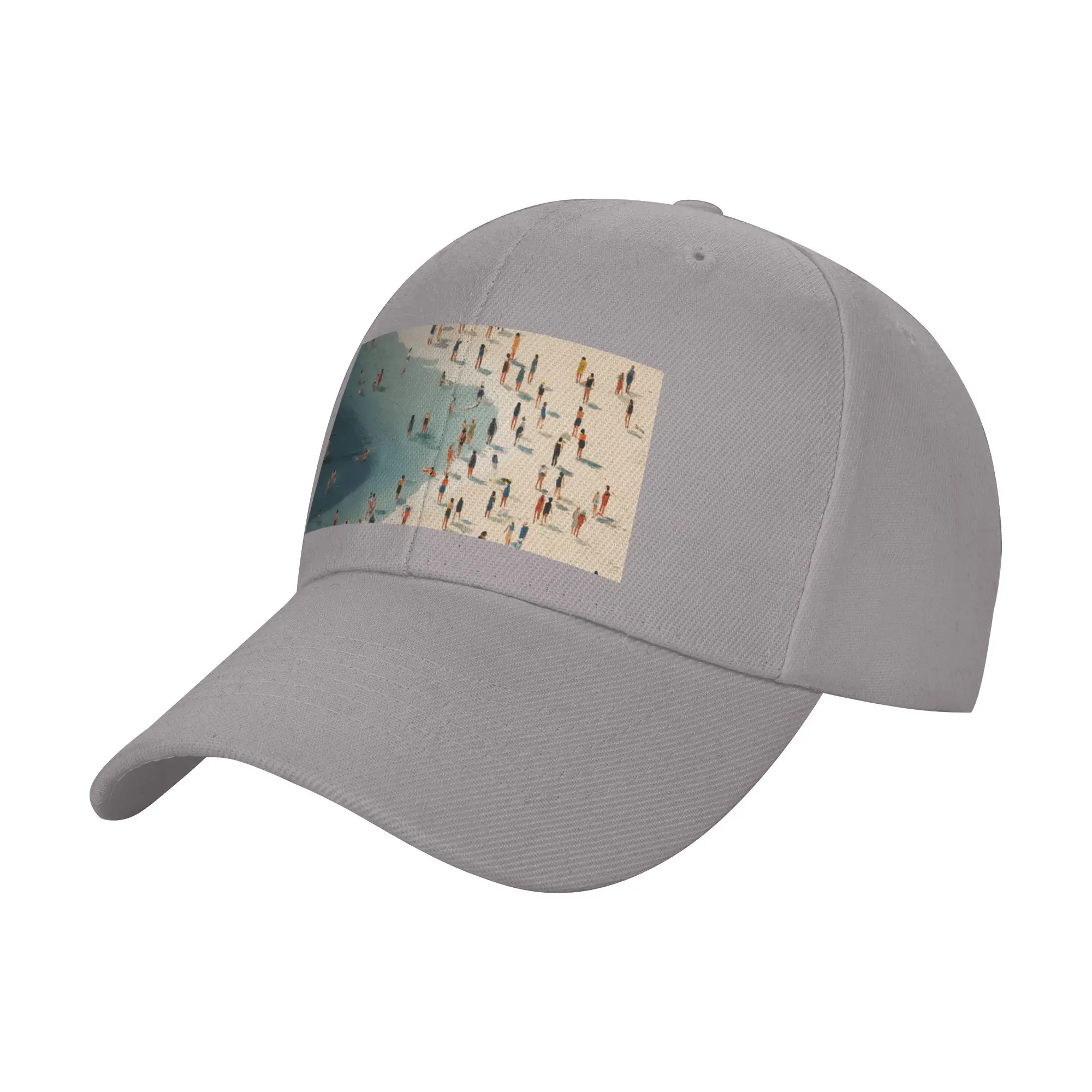 Crowded Beach Scene Trendy Baseball Cap Hiking Trip Plastic Buckle Snapback Cap