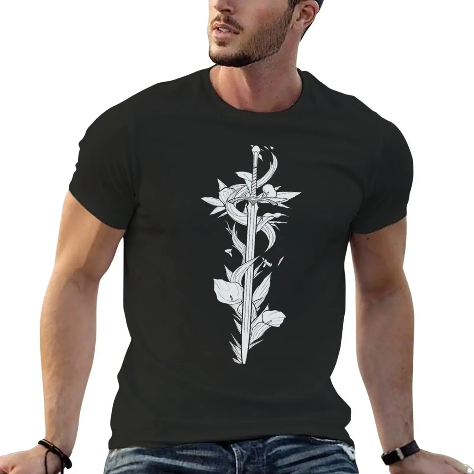 Sword of White and Grey T-Shirt plus sizes shirts graphic tees oversized Men's t shirts