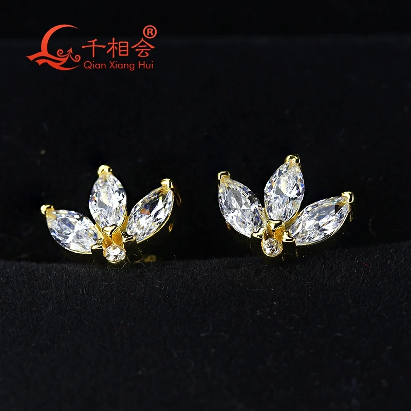 S925  silver clover marquise shape earrings with white Moissanite  Jewelry studs For Women Engagement Party Gifts