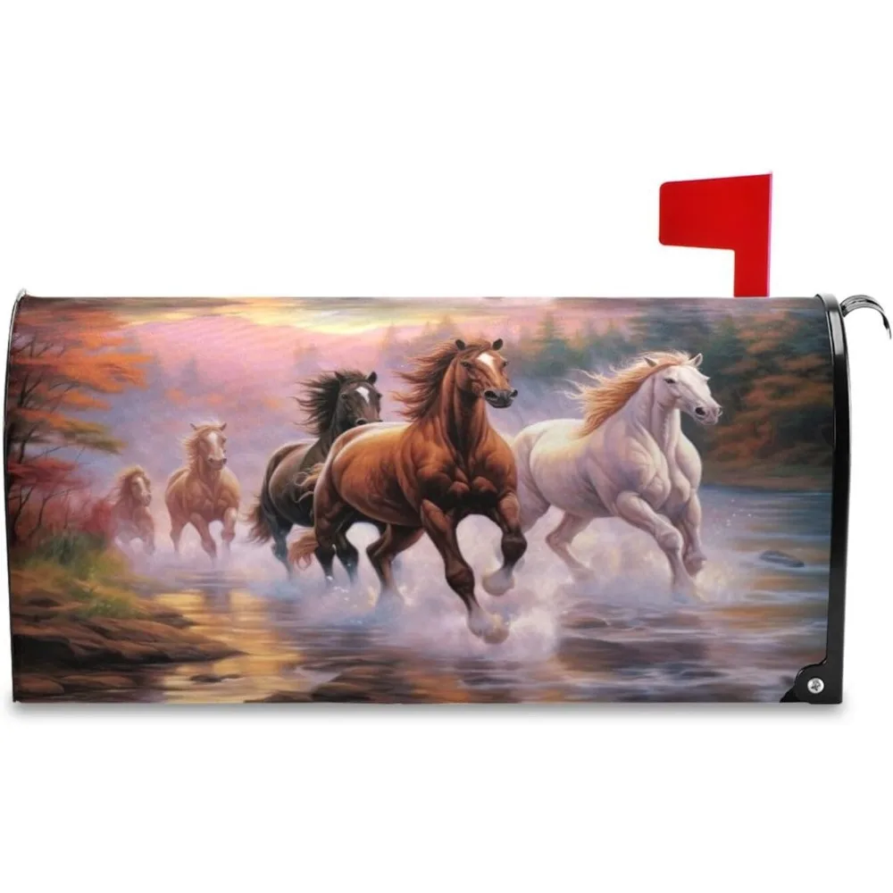 

Horses Running Spring Mailbox Cover Magnetic Post Letter Box Wraps for Garden Yard Standard Size 18"x20.7"
