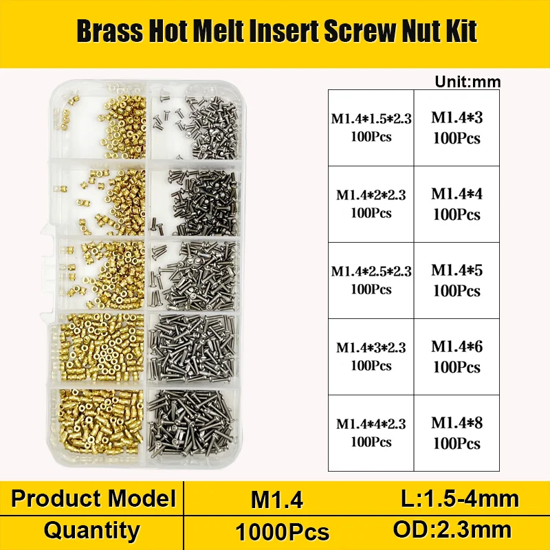 M1,4 M1,6 M2 M3 M4 M5 Messing Hot Melt Einsatz Rändelmutter und Edelstahl Schraubensatz Einsatzmutter Gewinde gerändelte Einbettungsmutter – Detail 19