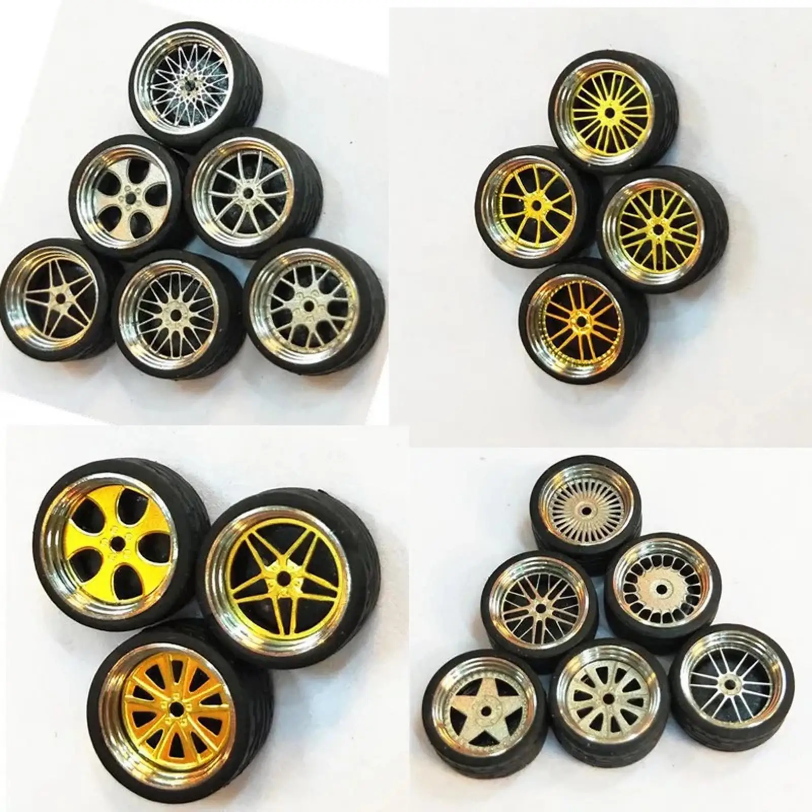 4pcs / Set 1/64 Die Casting Scale Rubber Car Alloy Tire Accessories Replacement for Wheel