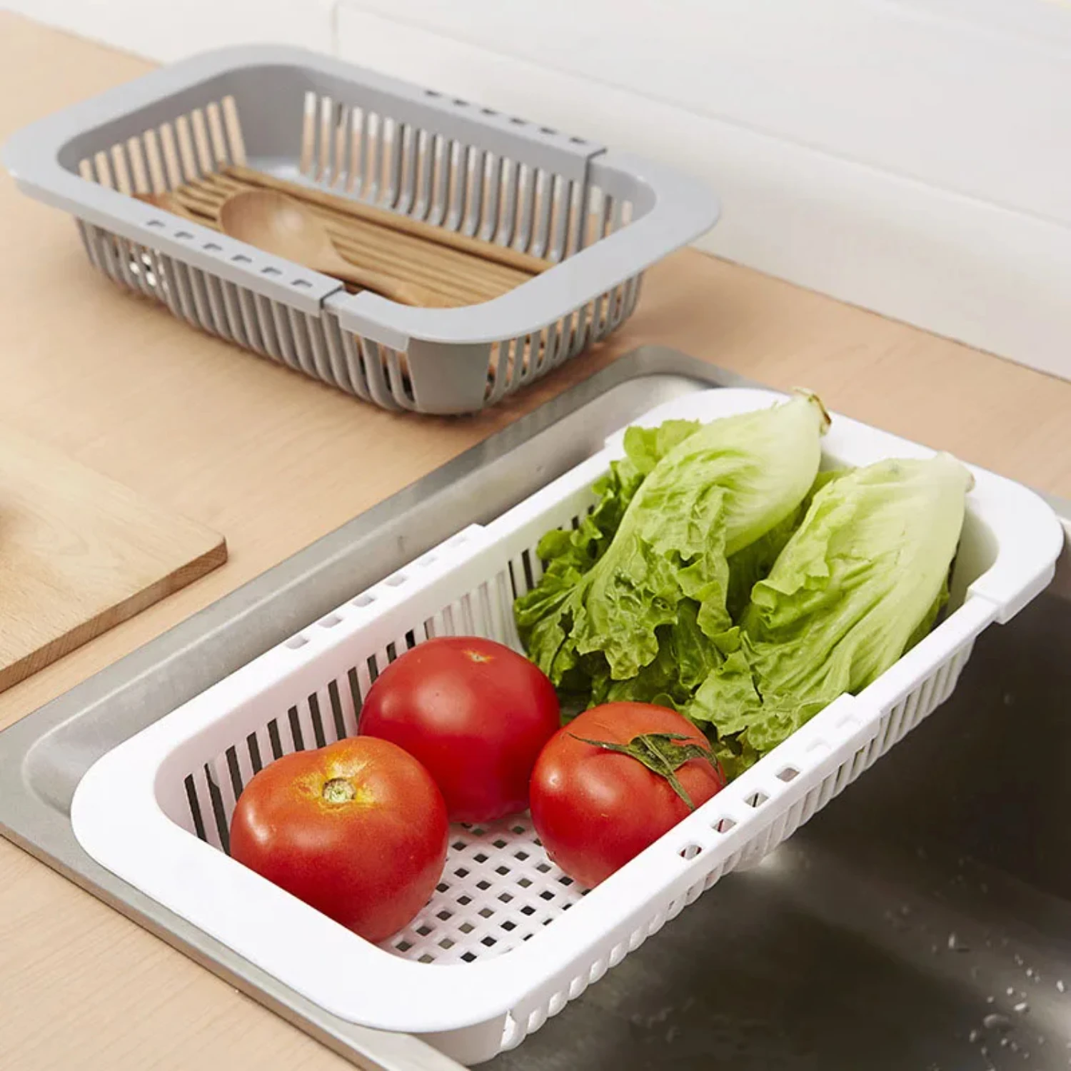 Nordic Multifunctional Plastic Dish Rack Retractable Sink Drain Rack Kitchen Fruit Storage Basket Home Organizer