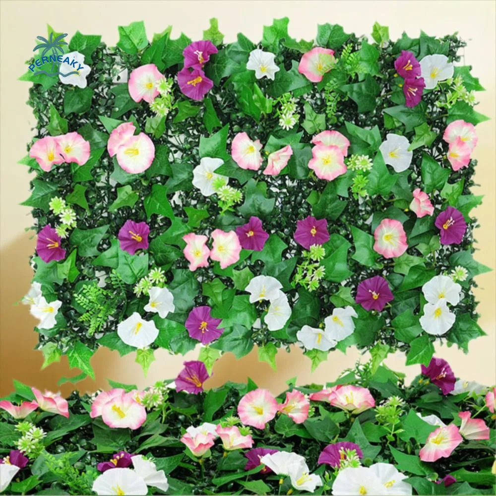 

Morning Glory Artificial Plants Wall Panel DIY Background 60x40cm Fake Lawn Carpet UV Resistant Lifelike Fake Green Grass Mat