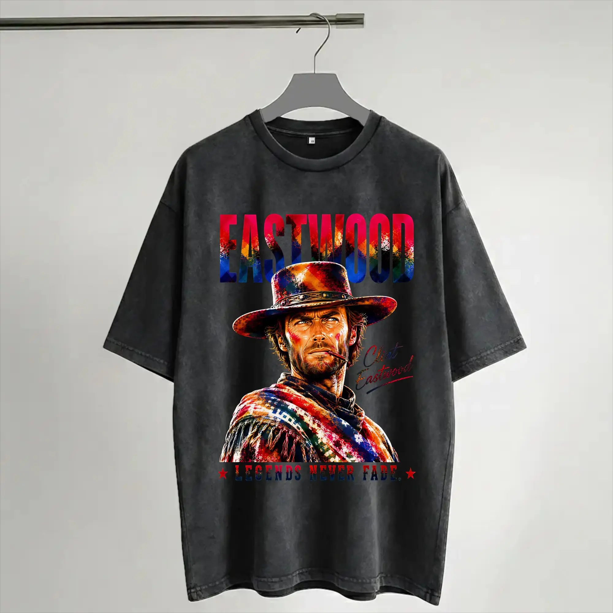 Eastwood Legends Never Fade T Shirts Hip Hop Washed Short Sleeve Oversize T-Shirt  Casual for Men Women Streetwear Summer Tees