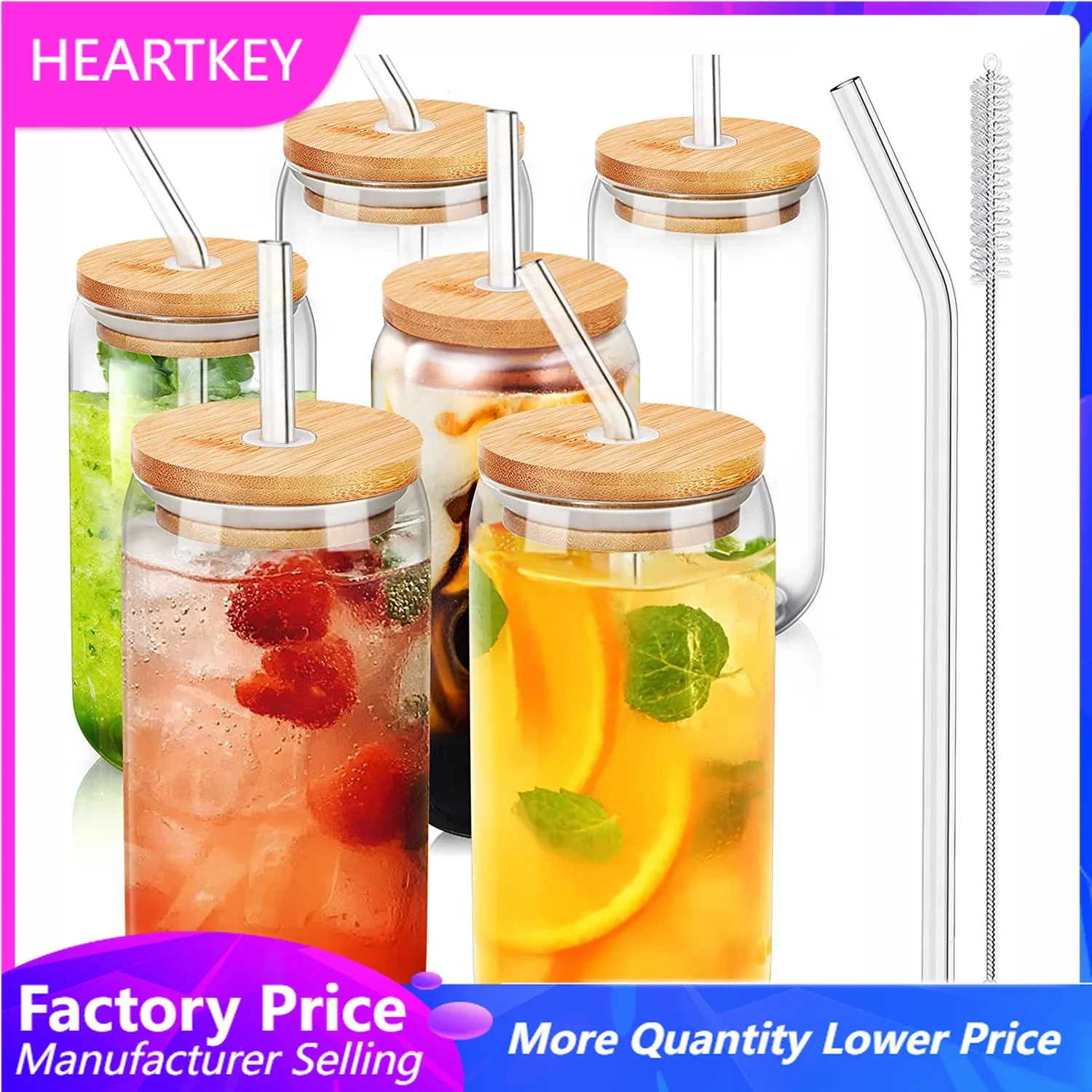 

Bubble Tea Glass Drinking Cup Juice Iced Coffee Cold Boba Cups Sublimation Beer Can Shaped Glass with Bamboo Lid and Straw