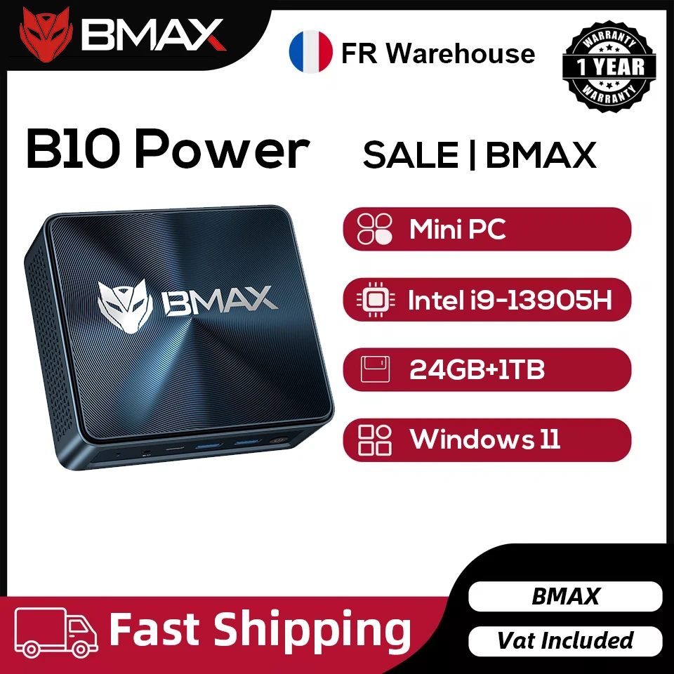 Bmax B10 Power Mini-pc, Intel Core i9-13905H, 24 GB RAM, 1 TB SSD, wifi, Bluetooth, USB, HDMI, Type-C, Windows 11 Pro.