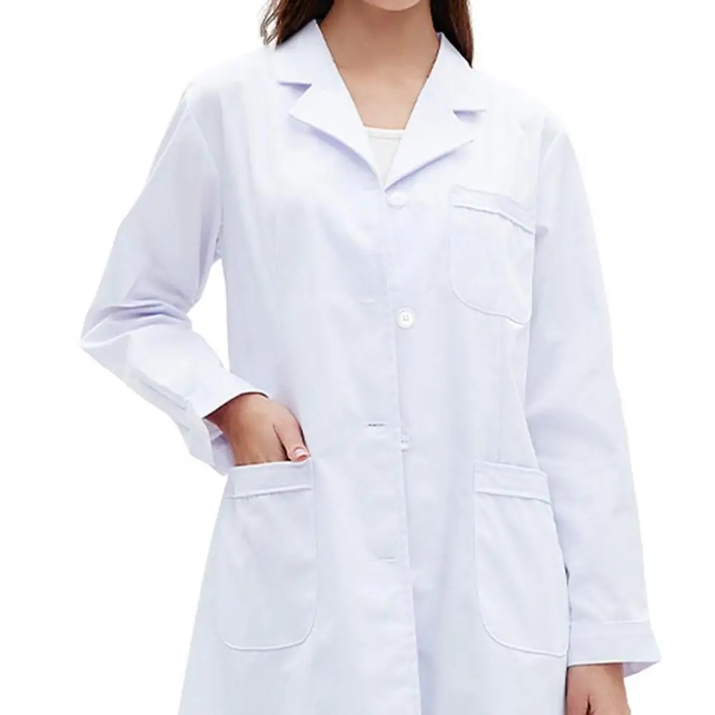 Doctor Coat White Long-Sleeved V-Neck Anti-Fouling Lab Coat Men Women Multi-Pocket Design Hospital Uniform Medical Work Lab Coat