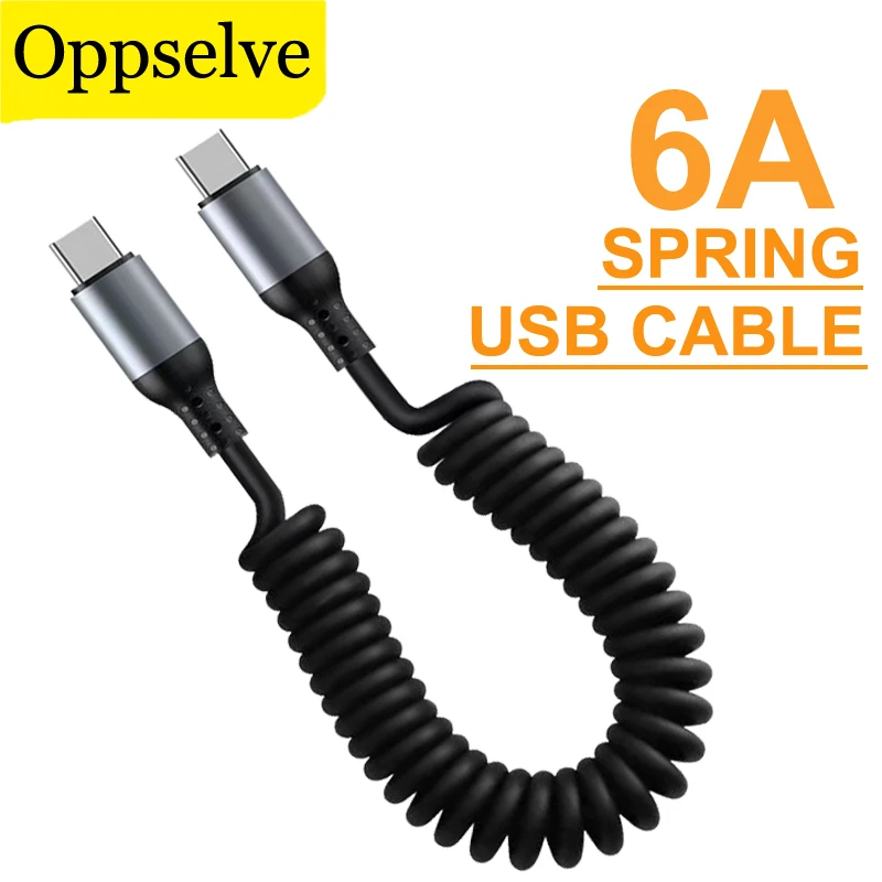 

Car Type C Fast Charging Cable For iPad Mobile Phone Macbook Data Transmission Telescopic Spring Wires PD100W Dual Head Cords