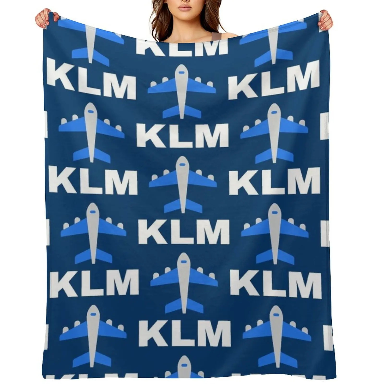 

KLM Royal Dutch Airlines Throw Blanket Cute Soft Plaid Thin Stuffeds Blankets