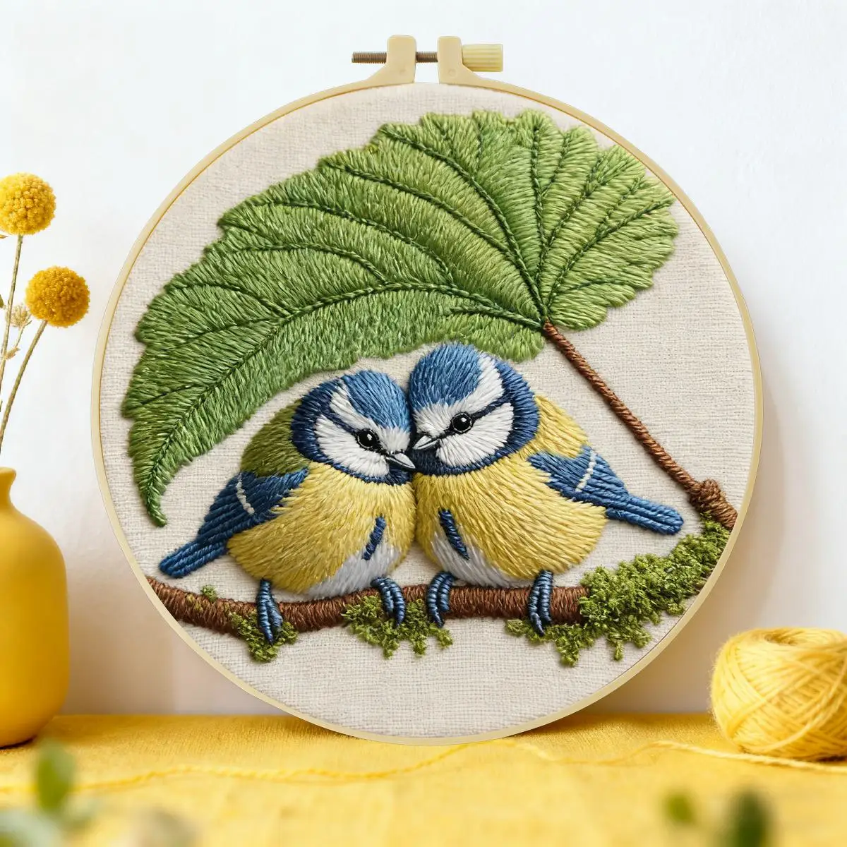 1 Stück 20X20CM/15X15CM 7,87/6,3 Zoll Der Vogel unter den Blättern Stickerei-Starter-Kit DIY-Kit DIY-Stickerei-Kit Handarbeiten – Detail 1