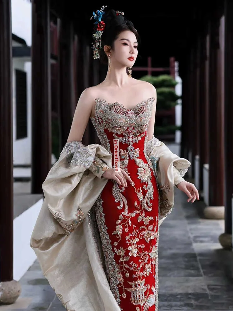 Singapore Malaysia Xiuhe Dress Bride Wedding Asian Engagement Party Toasting Attire Celebration