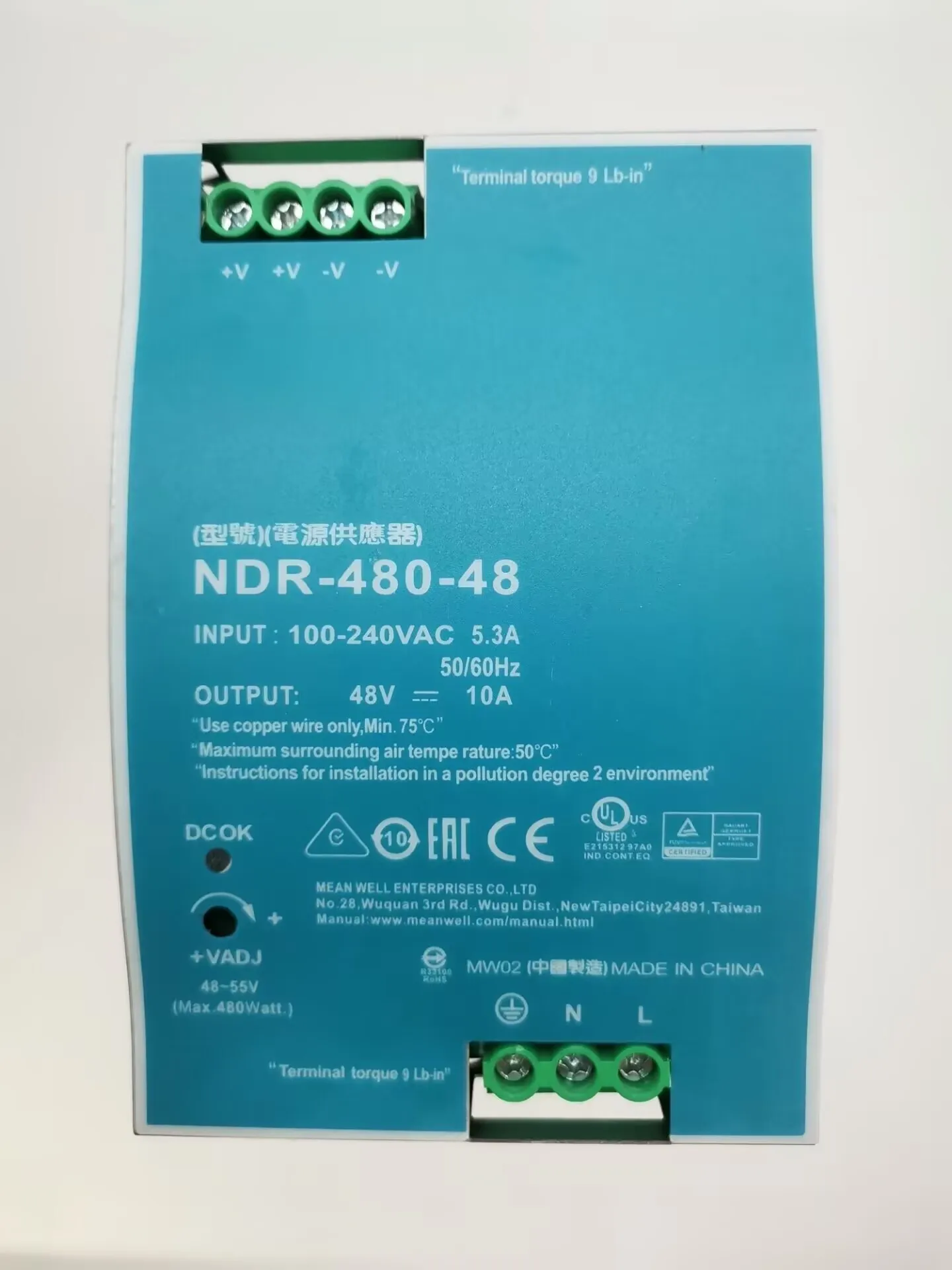NDR-480-24 DC 24V 20A 480W Industrial DIN Rail Single Output Power Supply