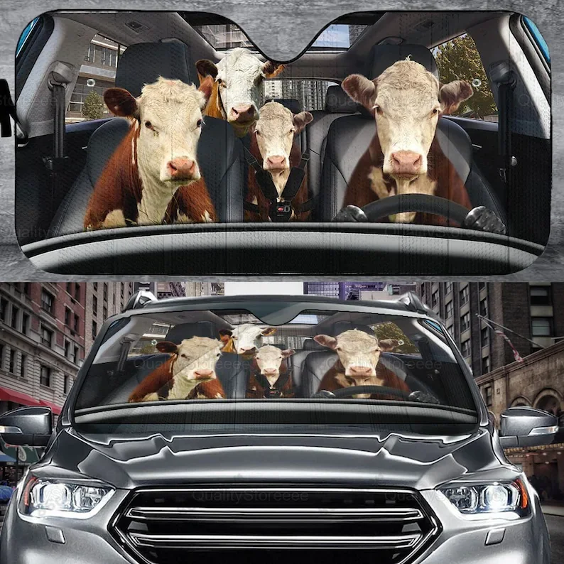 Hereford Cattle Family Car Sunshade , Funny Cattle Car Sunshade, Cattle Cute Car Sunshade, Gift For Him, Gift For Dad ZPT012109A