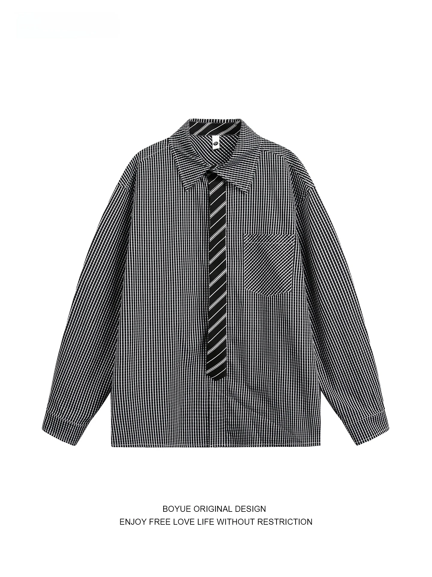 

Boyue American College Sle Plaid Long Sve Casual irt Men Women High nce Sensation Fake Tie Faionable irt