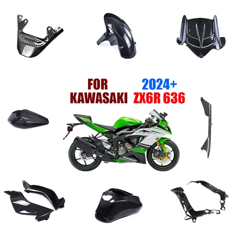 3K Dry Carbon Fiber For KAWASAKI ZX6R 636 2024 2025 Motorcycle Accessories Fuel Tank Fender Side Panel Frame Cover Fairing Kit