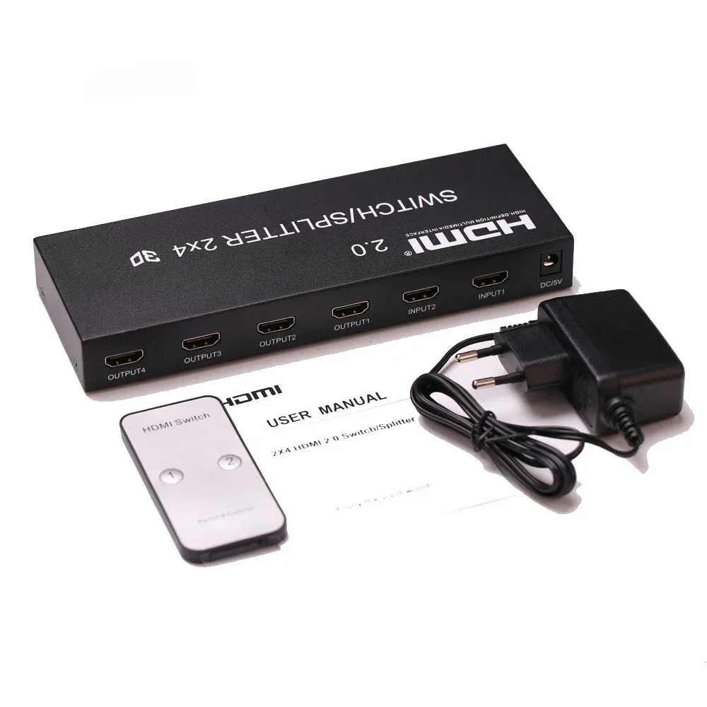 4K 60HZ HD 2.0 2x4 Switch Splitter 3D Switcher Video Converter Adapter SPDIF Audio 2 In 4 Out for Mi Box XBOX PS3 PS4 PC To TV