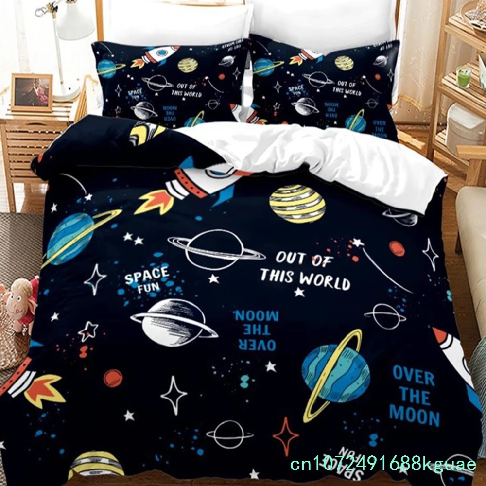 Duvet Cover Cartoon Universe Bedding Set Spacecraft Duvet Cover For Boys Quilt Cover Milky Way Astronaut Dream Teens Room Decor