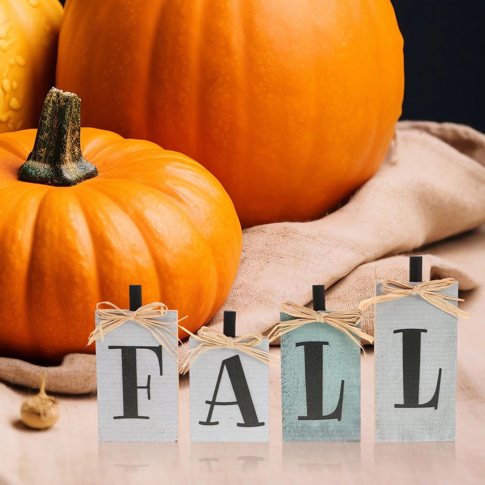 

ULDIGI 4pcs Wooden Table Decor Garland with Lights for Dining Room Desktop Front Door Halloween Fall Outdoor Decoration