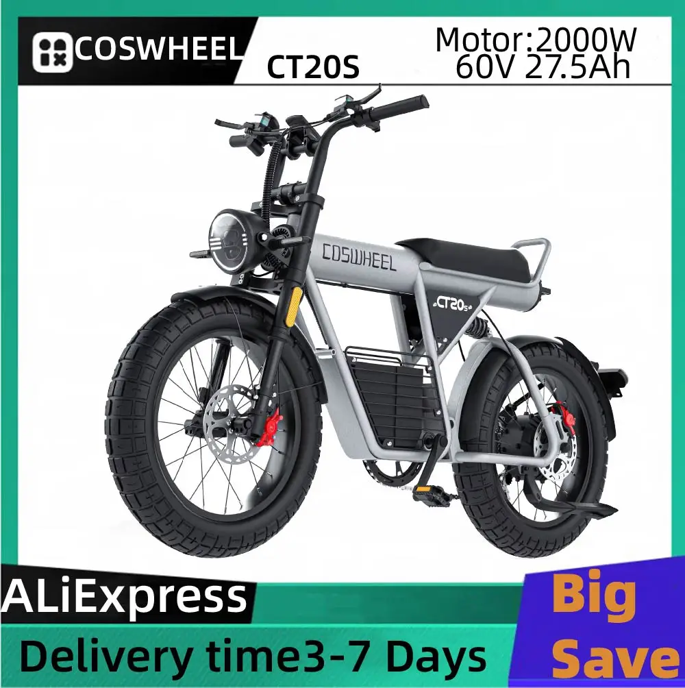 

COSWHEEL GT20 Dual suspension E-Mountain bike For Adult 48V 25Ah Battery Double Oil Disc Brakes 20" Fat Tire Off-Road E-bike
