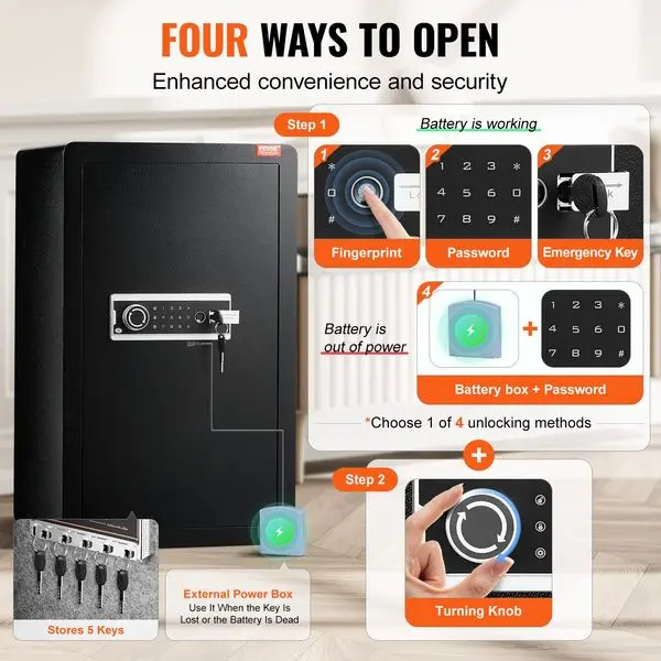 Сейф VEVOR для одной двери, 4,0 куб. фута, с замком на ключ, паролем и отпечатком пальца, черный, организуйте деньги, паспорты, украшения, золото, ва