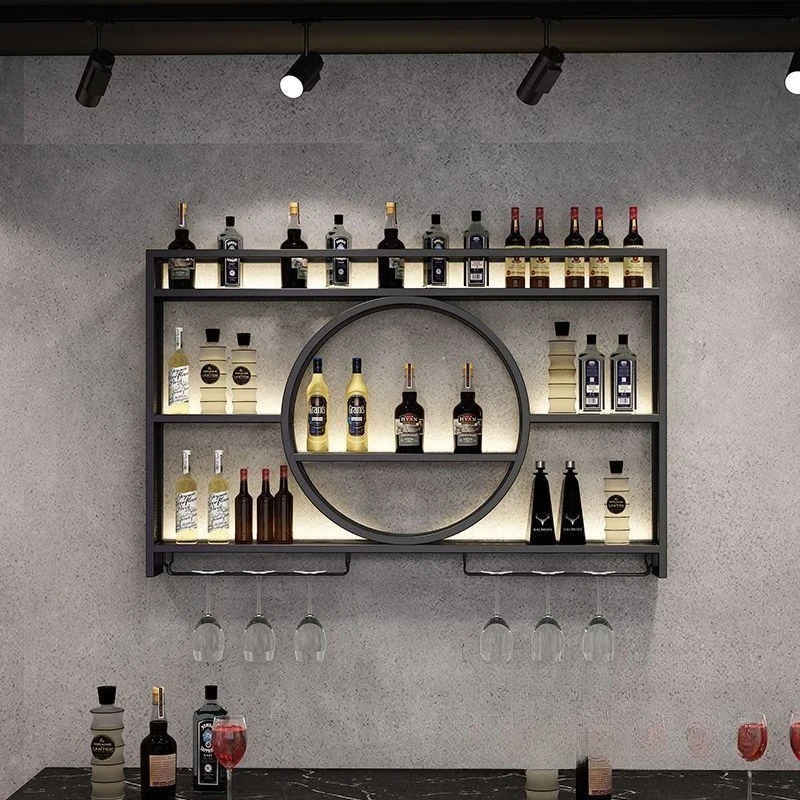 

Wine Rack Wrought Iron Wall Mounted Display Cabinet Modern Multi Layer Bar Restaurant Shelf