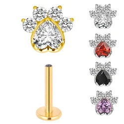 ASTM F136 Titanium EAR PIERC Cat Claws Shape with Zircon Top Cartilage Tragus Earrings Ear Lip Studs Tongue Piercing Jewelry