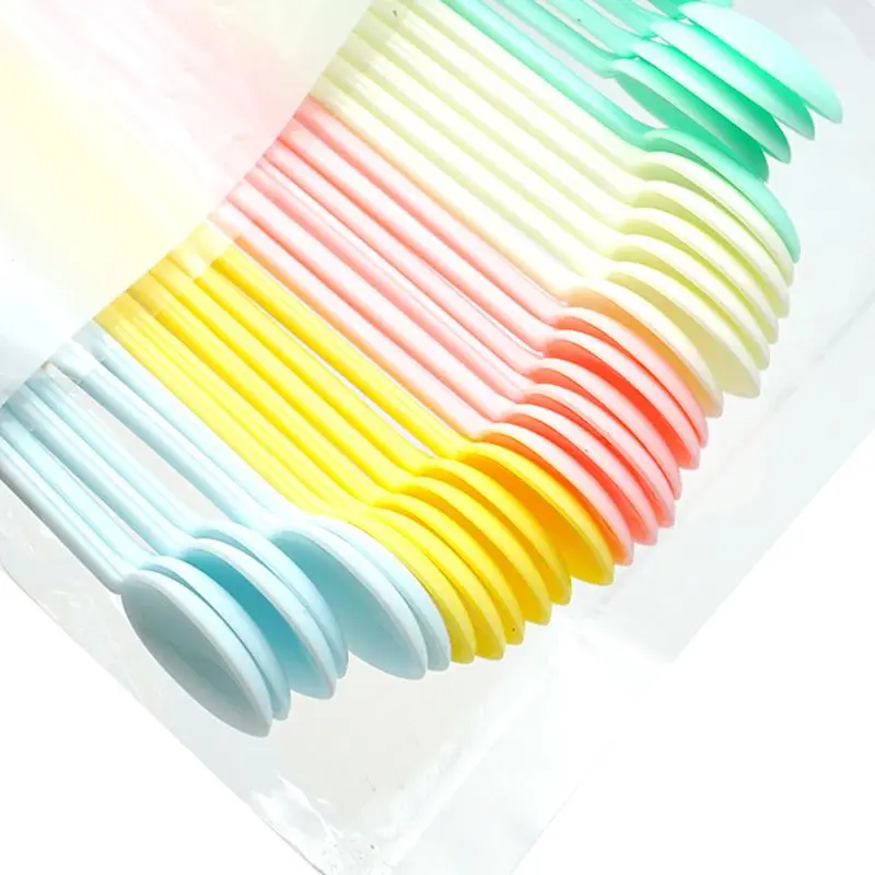 30Pcs Candy Color Plastic Spoon Long Handle Coffee Tea Ice Cream Milk Sauce T21C
