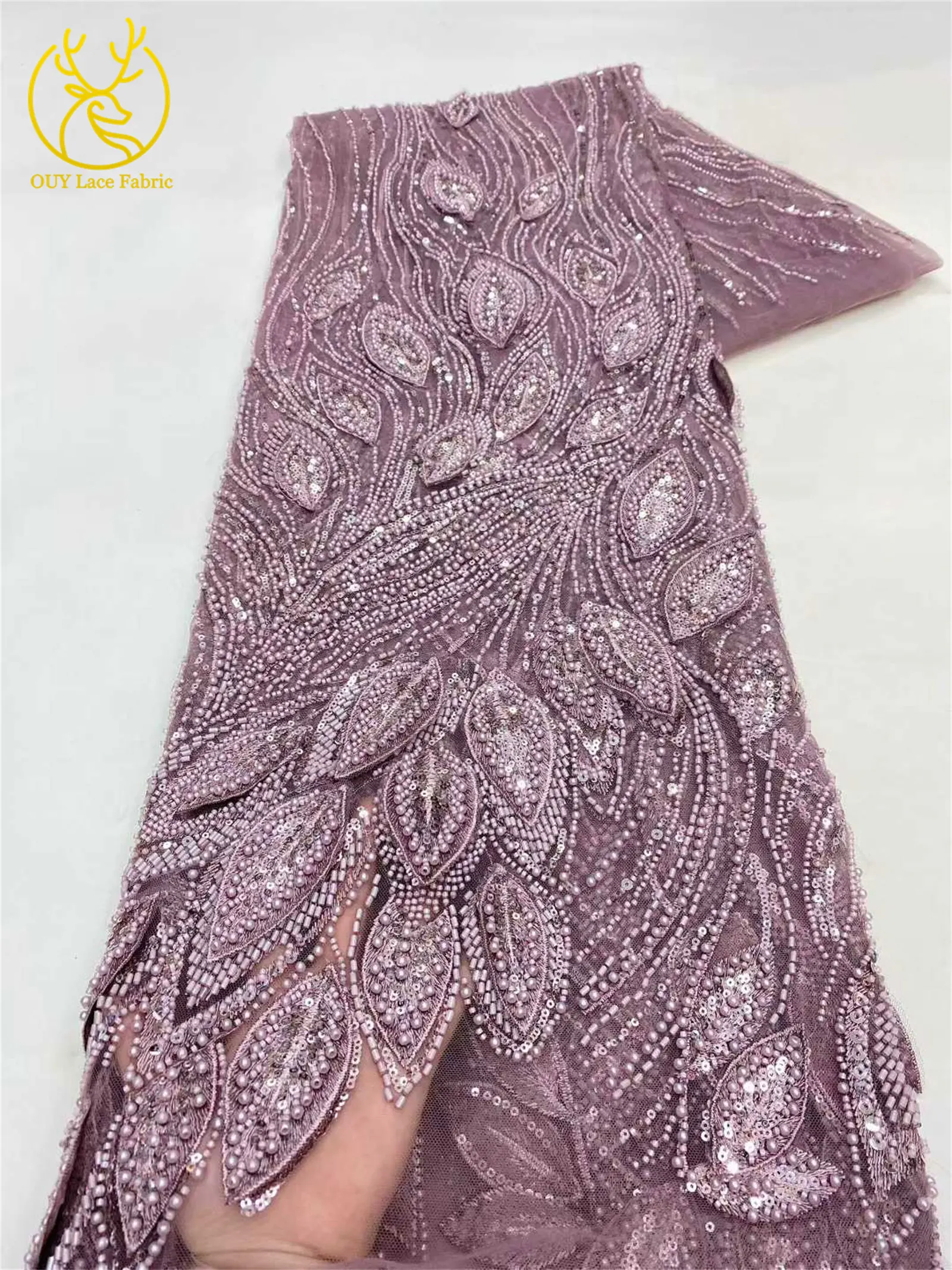 Luxuriöser französischer 3D-bestickter Perlen-Tüll-Spitzenstoff 2026 – Hochwertiger nigerianischer Pailletten-Spitzenstoff für Brautkleider und Hochzeitskleider – Detail 10