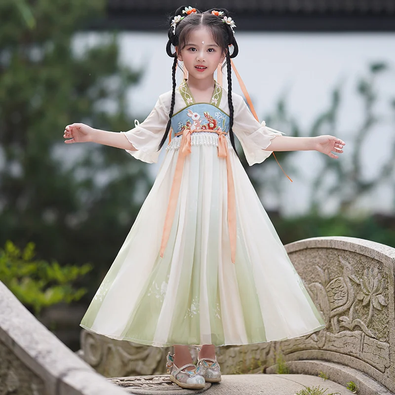 Robe en soie chinoise pour filles, ensemble Hanfu Cosplay, kimono traditionnel vintage ethnique antique, costume de danse pour enfants