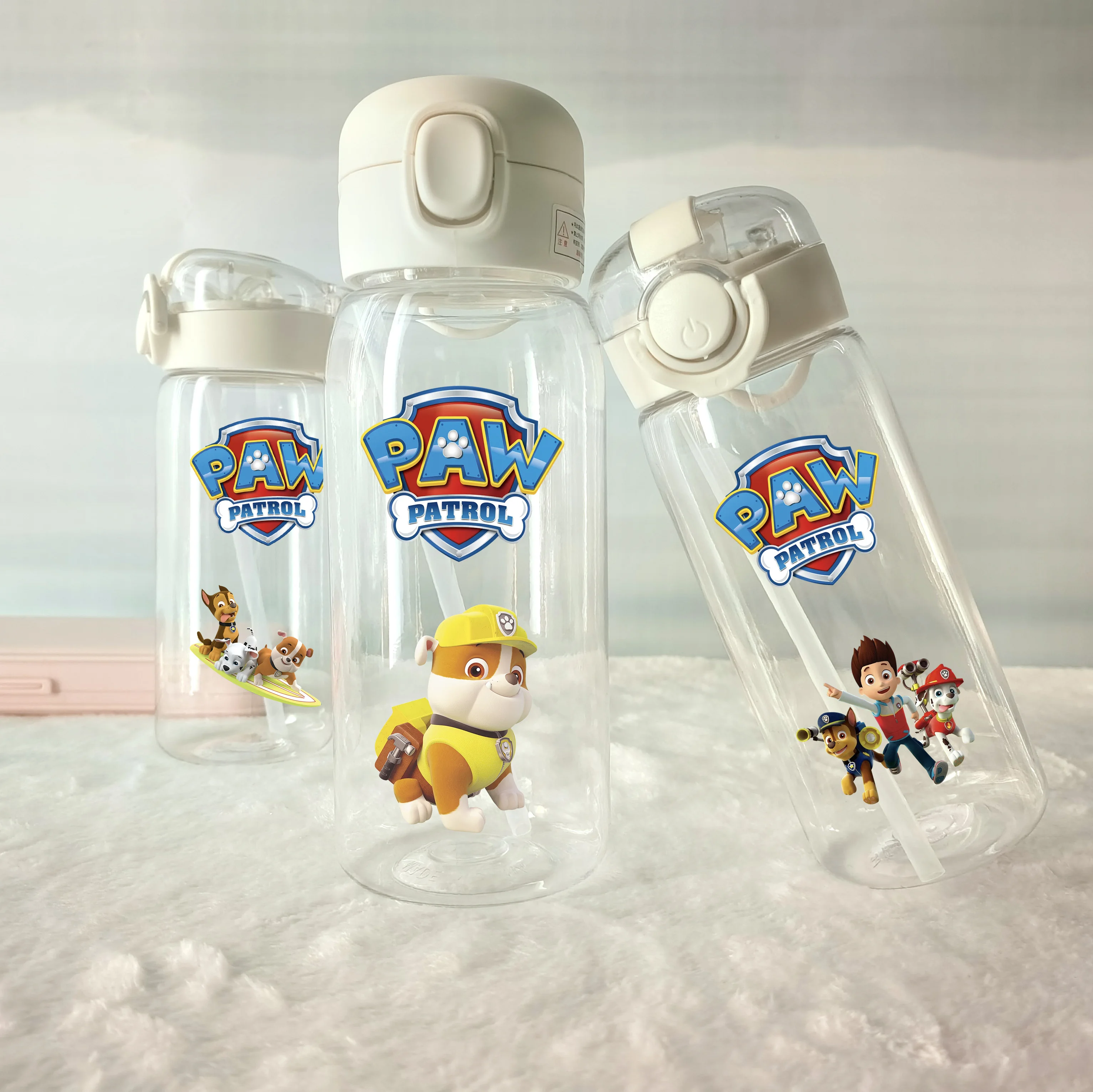 PAW Patrol 400/600mL Ryder Marshall Transparent Plastic Straw Water Cup Portable Outdoor Travel Printed Drinking Sports Bottle