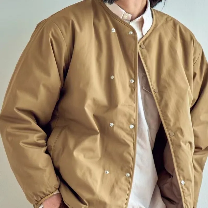 New Autumn Winter Cotton Quilted Jacket Lightweight Insulated Cotton Liner Padded Coats Japanese Style Simple Loose Men's Parkas