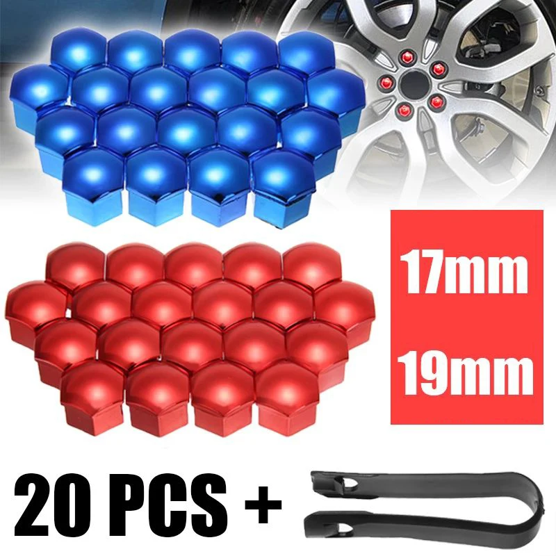 20Pcs 17 19 21mm Anti-Rust Chrome Glossy ABS Auto Trim Tyre Wheel Nut Screw Bolt Protection Covers Cap Universal Car Accessories