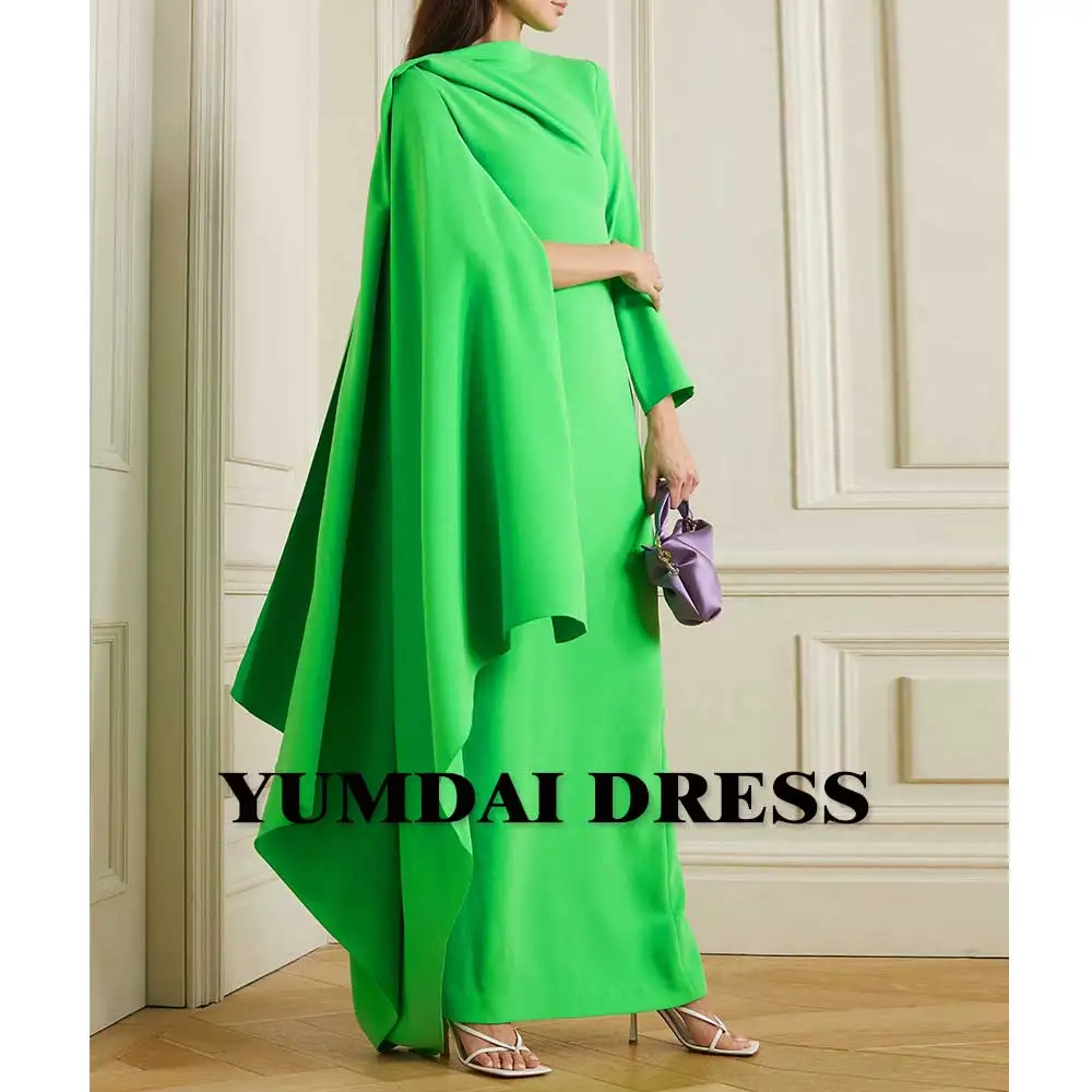 YUMDI Green Crepe Long Sleeve Shawl Evening Gown Elegant And Floor-length Cotillion Dress Haute Couture Gorgeous Dubai Dress