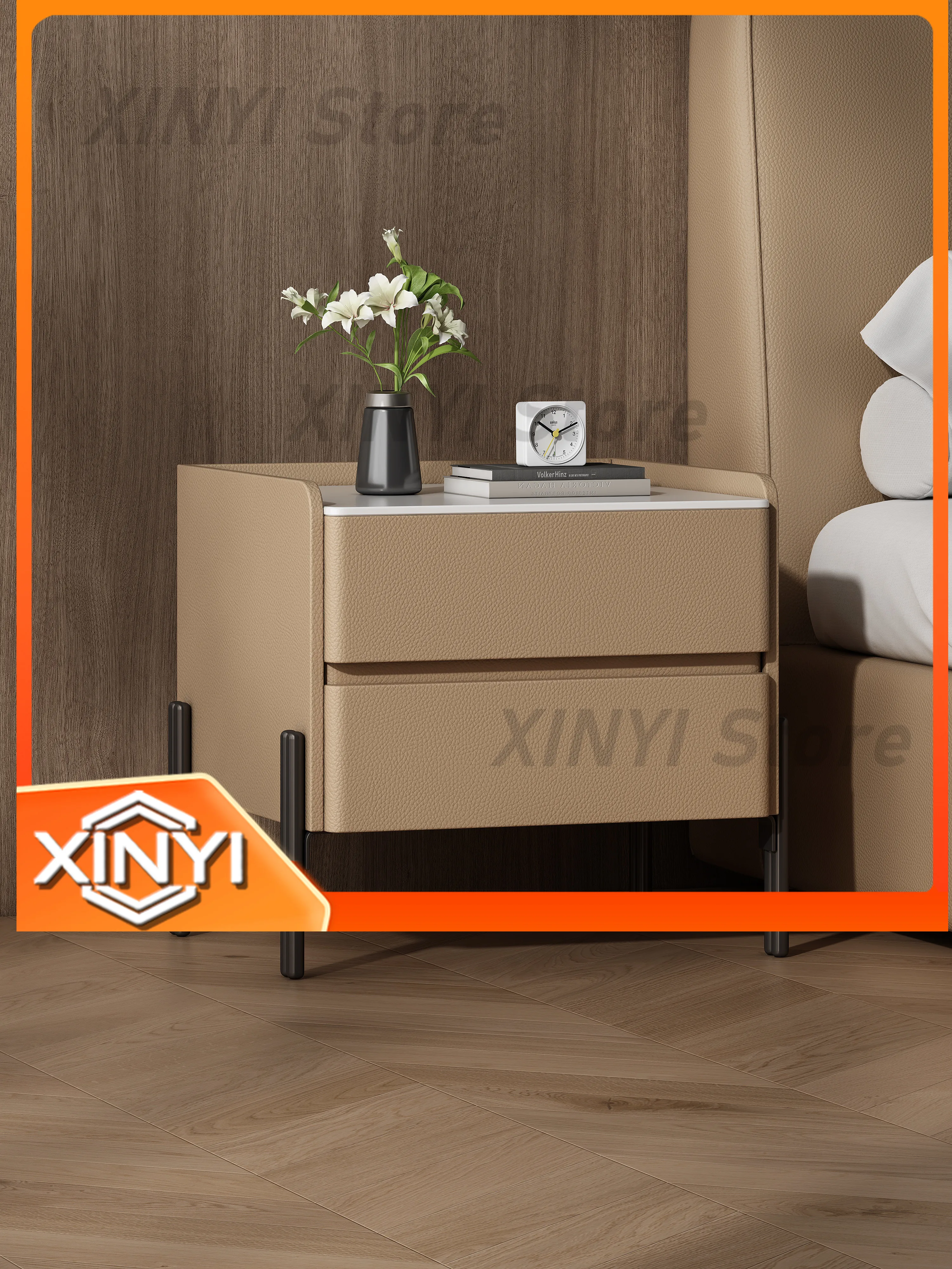 Luxury Italian Bedside Table Lamp for Modern Bedroom Home High-End Leather Rock Slab Nightstand Light for Small Apartment