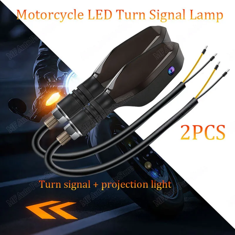 2PCS Motorcycle LED Turn Signal Lamp  Projection Lamp Waterproof Led Ambient Turning Light High-Bright Warning Light