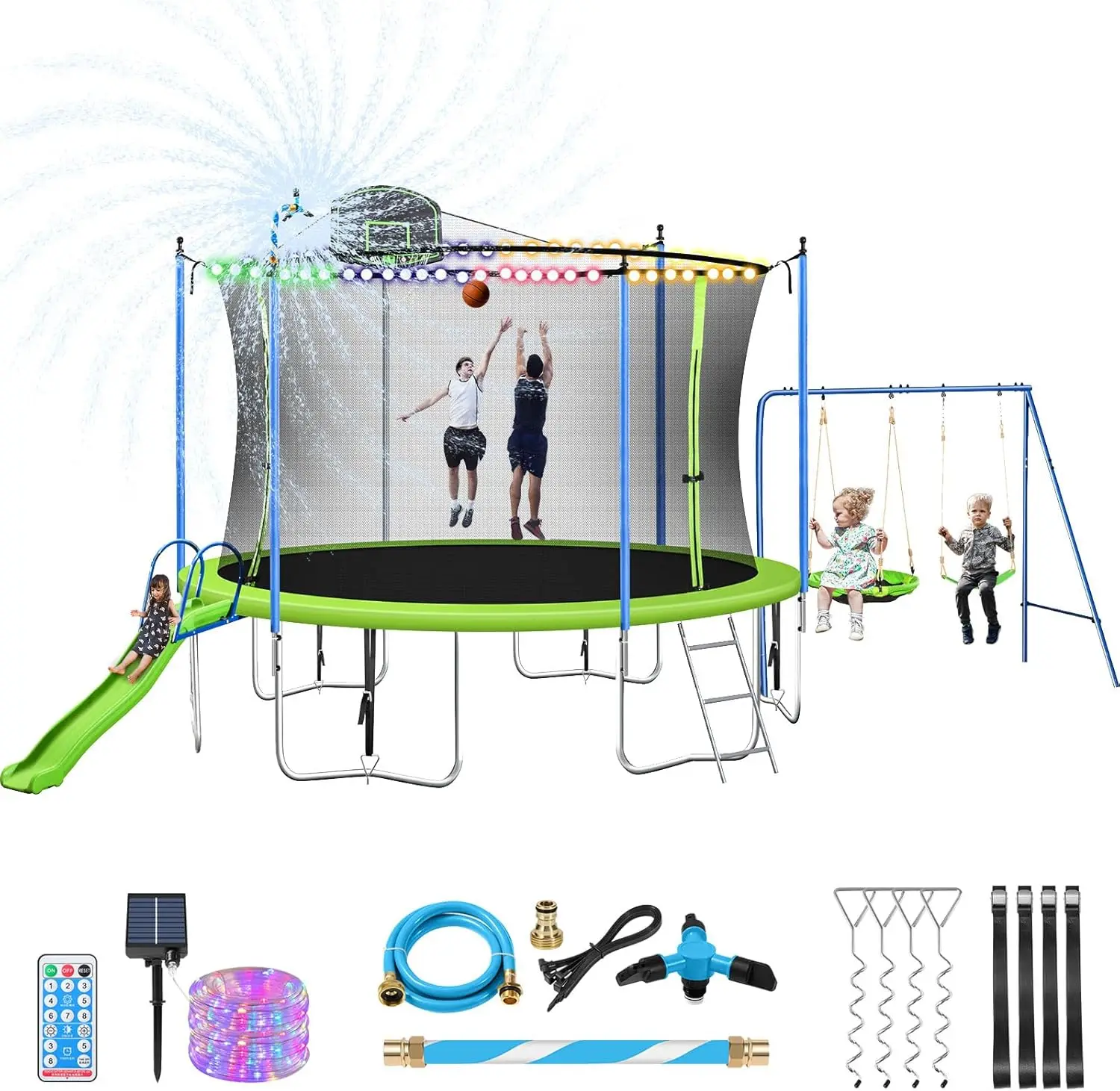 

12 with Slide and Swings, Approved Large Recreational Trampoline with Basketball Hoop and Ladder,Outdoor Ba