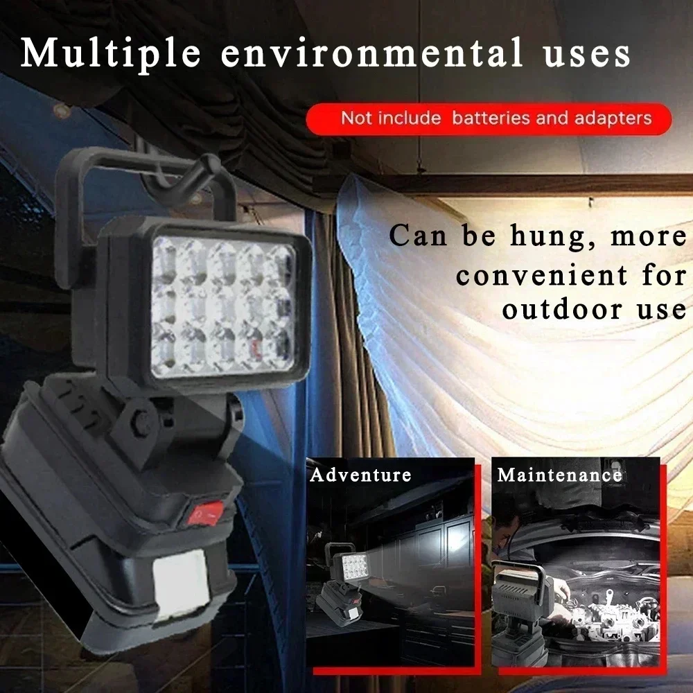 Lampa robocza LED z 15 diodami, przenośna latarka ręczna do akumulatora Makita 18V Li-ion, akcesorium BL1830, lampa robocza.