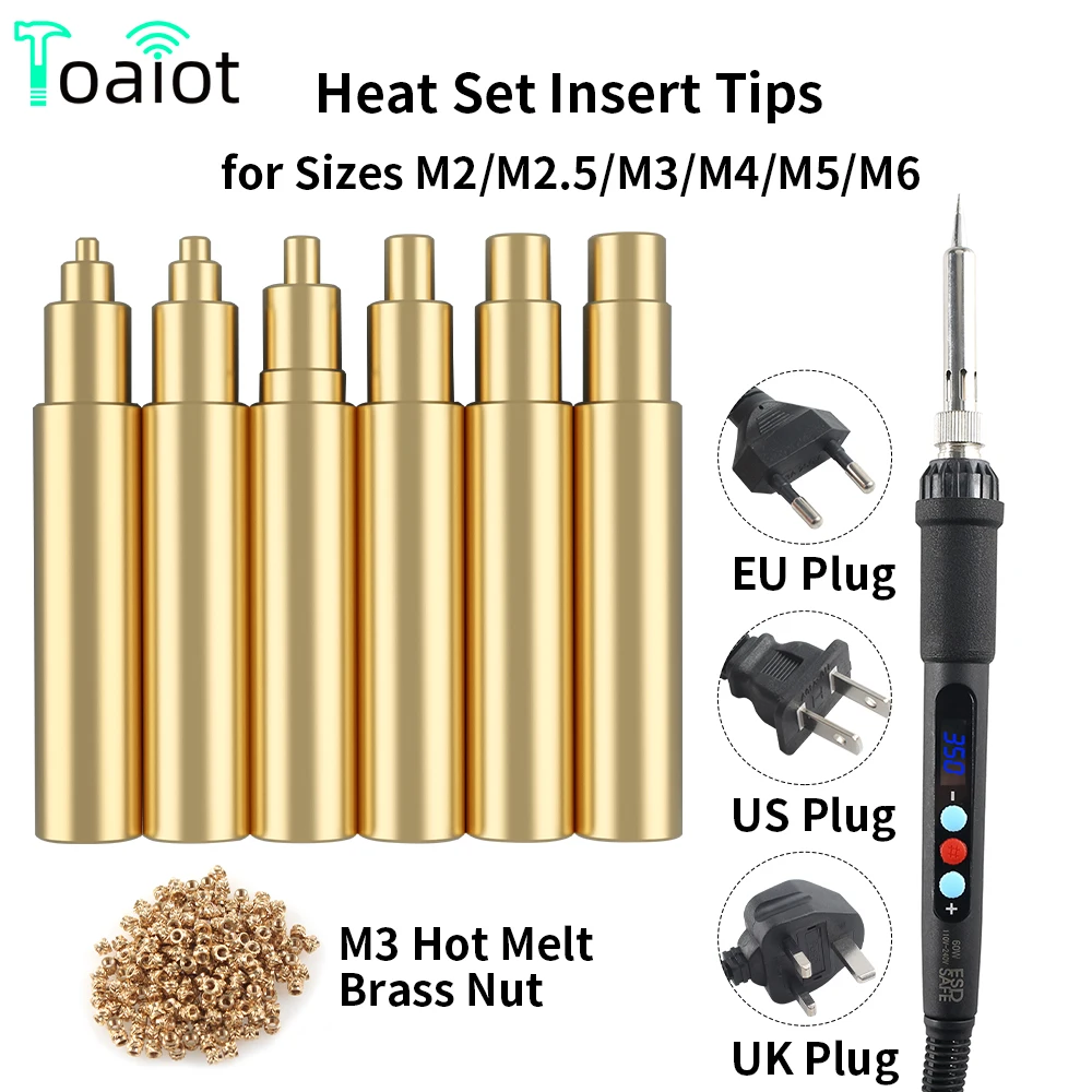 

Heat Set Insert Tips Heat Insert Nut Iron Tip Soldering Iron Tip M2 M3 M4 M5 M6 Brass Thread Embedded Kit 3D Printer Accessories