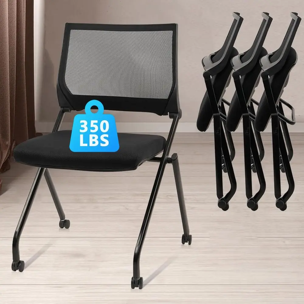 

Stackable amp Foldable Conference Room Chairs, Waiting Room Chairs with Wheels amp Lumbar Support, Ergonomic Mesh Bouncing Back