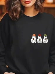 2024 New Ice Coffee Women Graphic Sweatshirt Halloween Cute Ghost Little Ghost Ice Coffee Sweatshirts Fashion Y2K Clothes